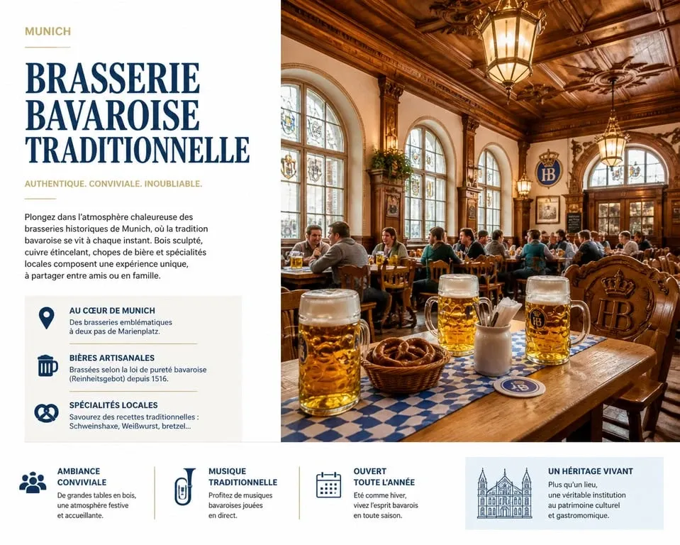 Ambiance conviviale dans une brasserie munichoise traditionnelle