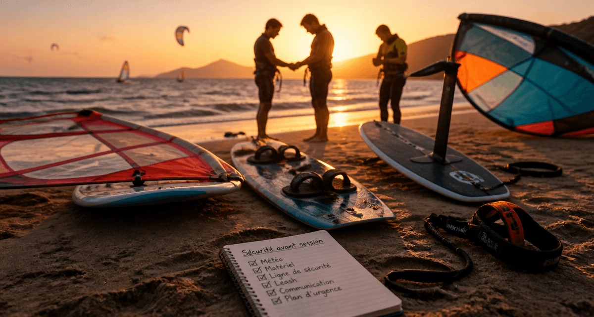 planche de kitesurf windsurf wingfoil sur plage vagues et vent