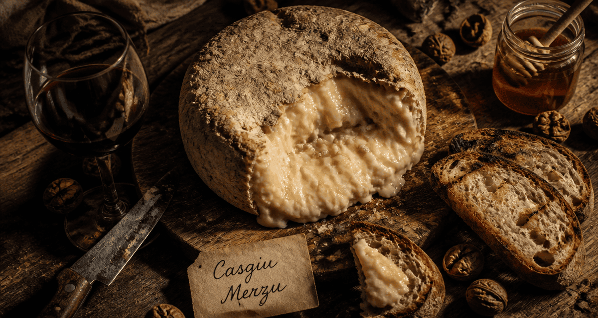 fromages corses avec vers Casgiu Merzu entamé sur planche