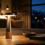 Lampe à pile sur table basse dans salon