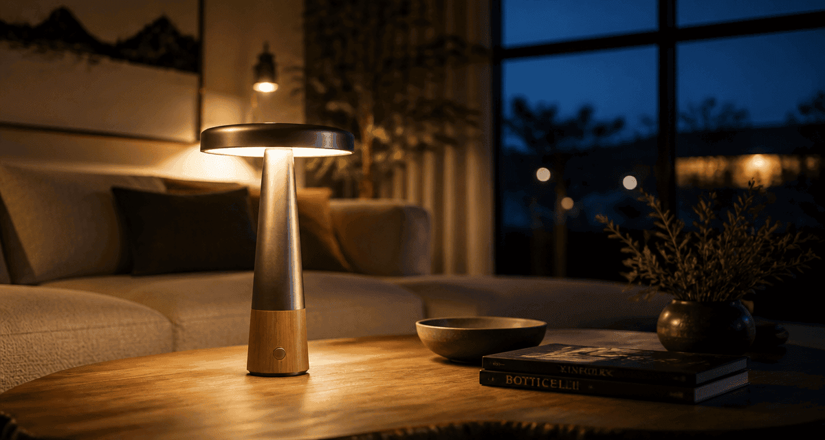 Lampe à pile sur table basse dans salon