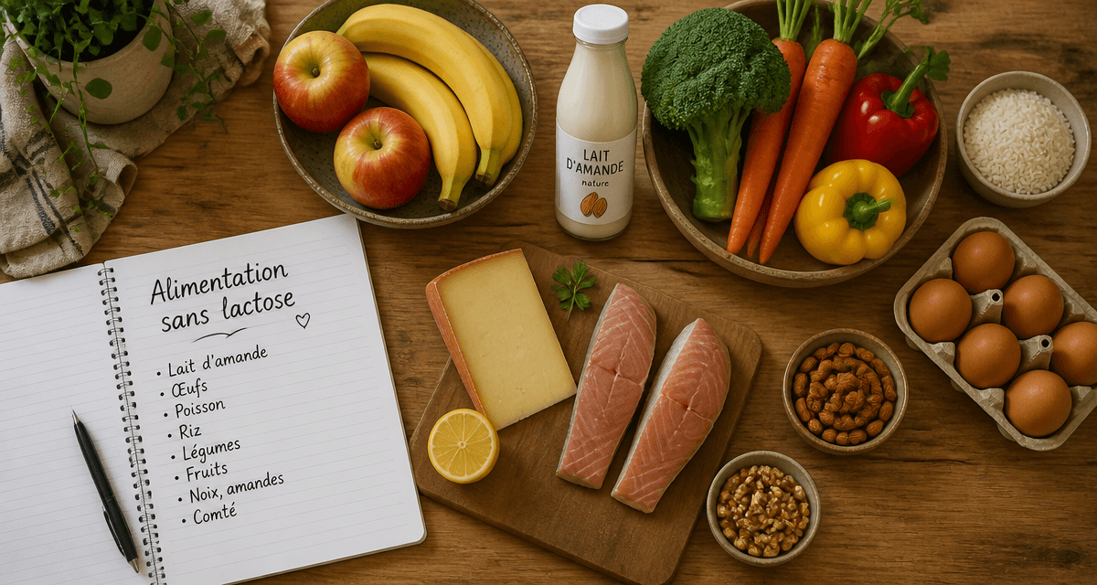 liste des aliments sans lactose sur une table