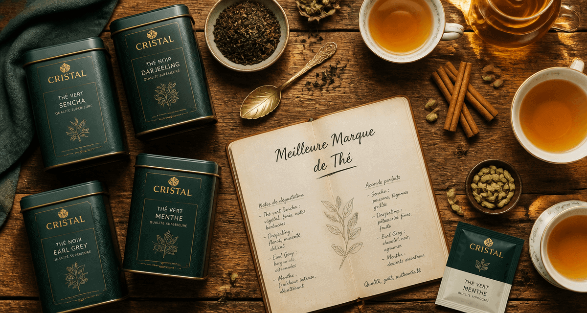 meilleur marque de thé sur table avec boîtes et tasses