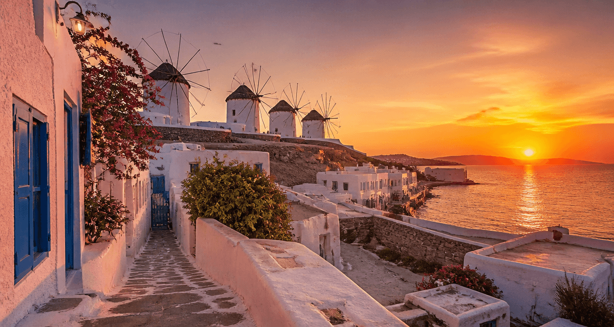 mykonos visite moulins kato mili coucher de soleil