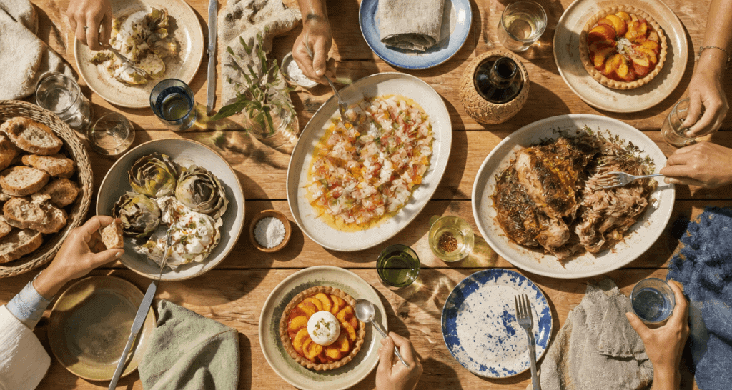 noé & le comptoir de noé - cuisine de partage sur grande table méditerranéenne