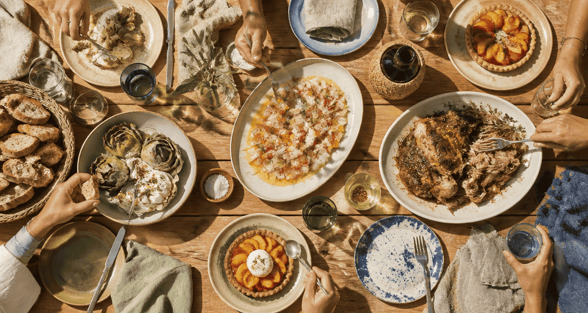 noé & le comptoir de noé - cuisine de partage sur grande table méditerranéenne