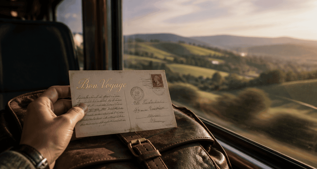 souhaiter un bon voyage carte postale dans train