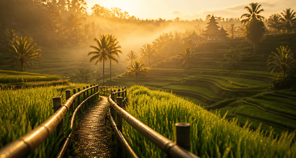 tegallalang rice terraces at sunrise