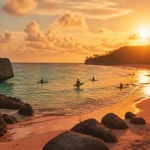 barbade beach vue sur Crane au coucher de soleil