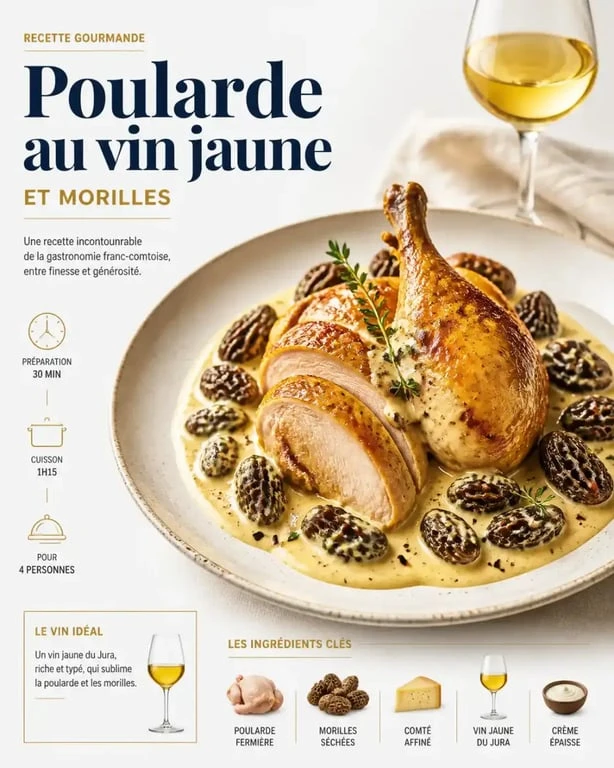 Recette de poularde au vin jaune façon Cyril Lignac servie dans une assiette