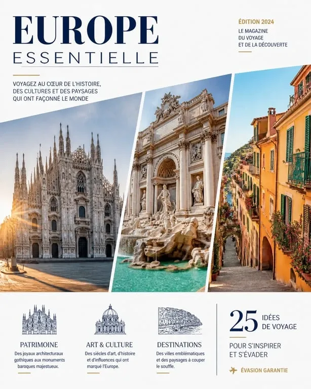 Vue panoramique des plus belles capitales d'Europe, architecture historique et paysages urbains emblématiques.