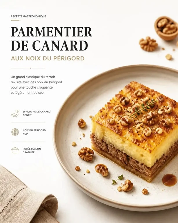 Parmentier de Canard aux Noix du Périgord, plat signature de L'Orée du Périgord