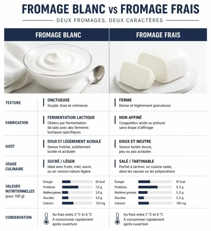 Infographie comparative : différence entre fromage blanc et fromage frais pour bien choisir son produit laitier