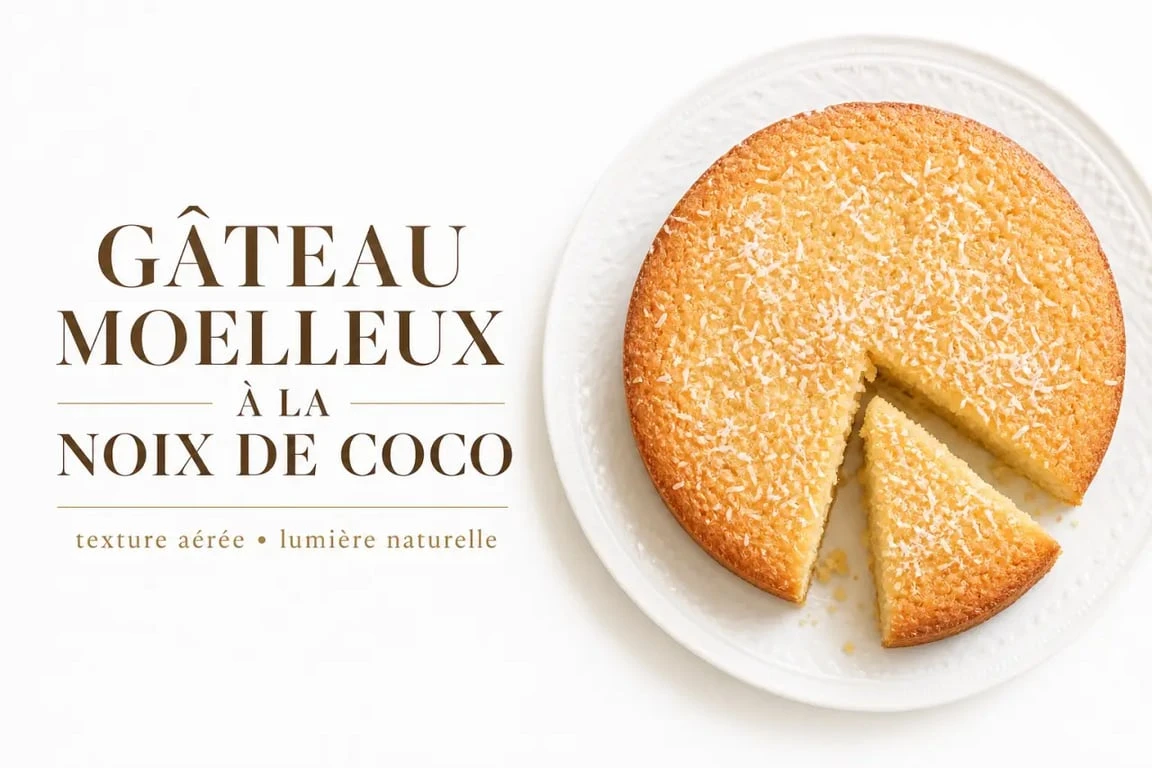Gâteau à la noix de coco facile et moelleux sur une assiette