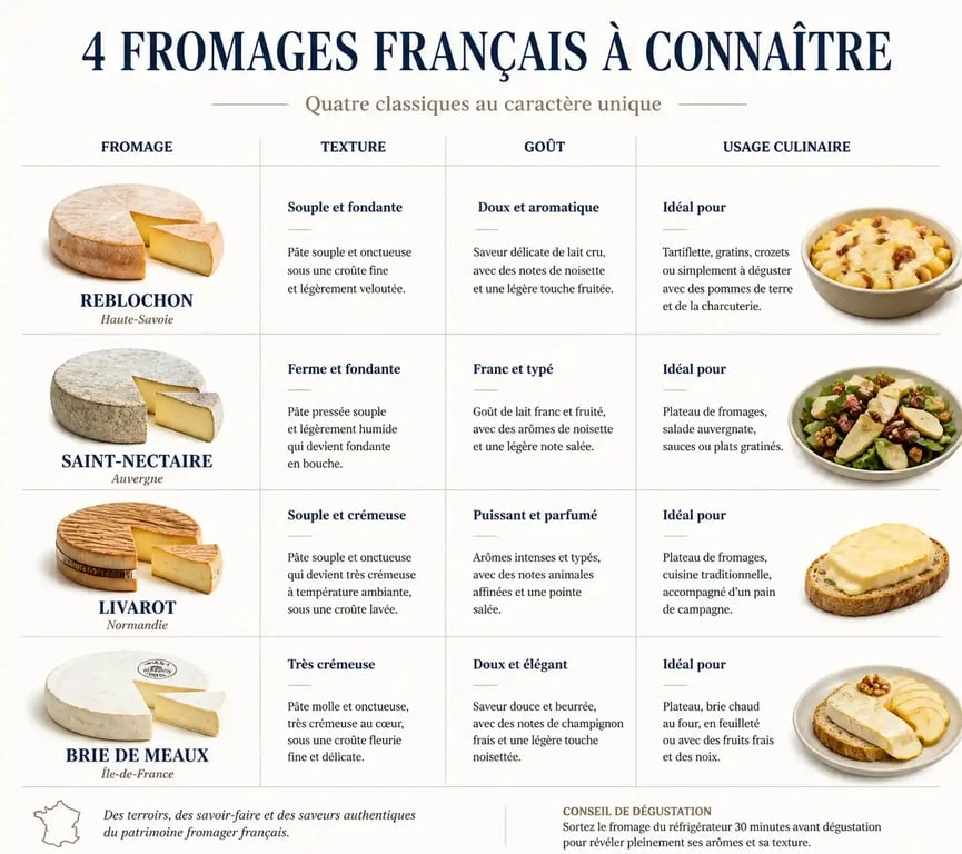 Infographie comparative des équivalents français du fromage Taleggio pour la cuisine