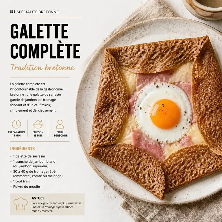 Galette complète bretonne traditionnelle servie à la crêperie L'Épi de Blé