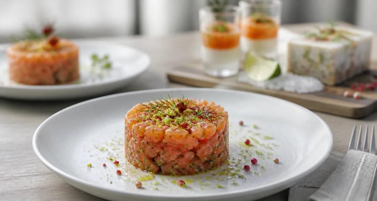 Entrées froides : tartare de saumon au citron vert