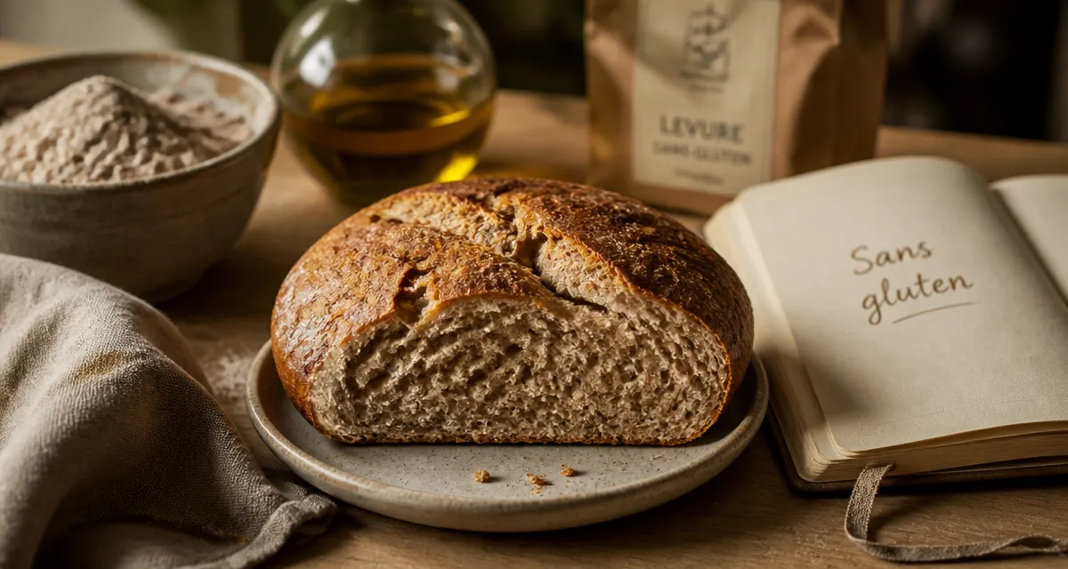 Gluten aliments a eviter : pain sans gluten sur table bois clair