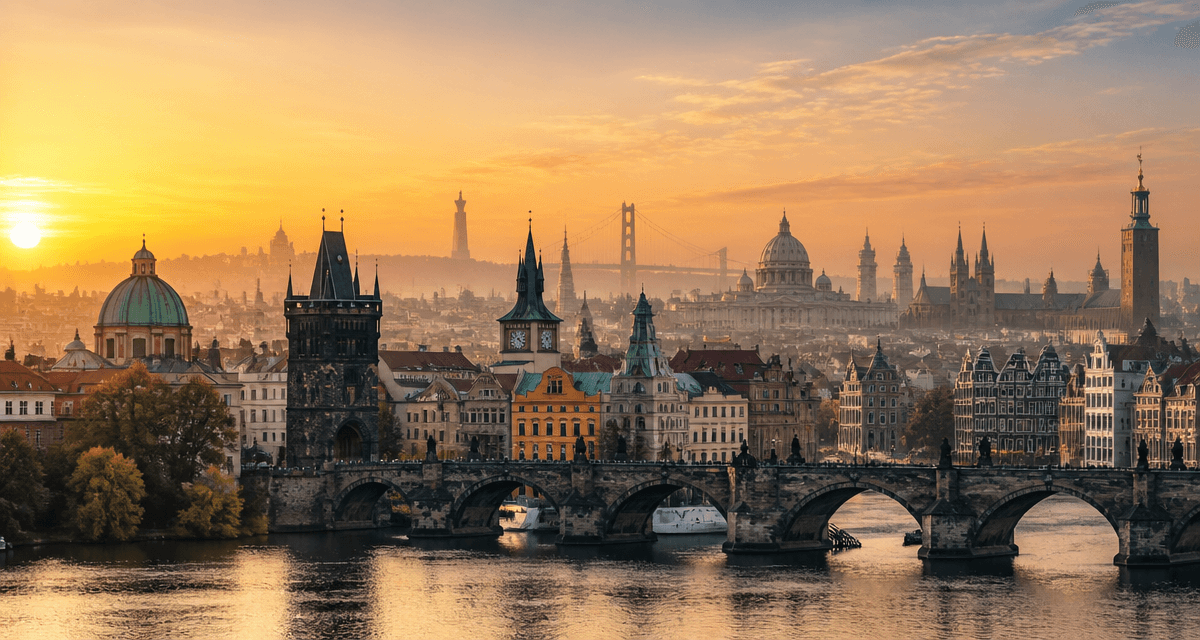Vue au lever du soleil sur les plus belles capitales d europe