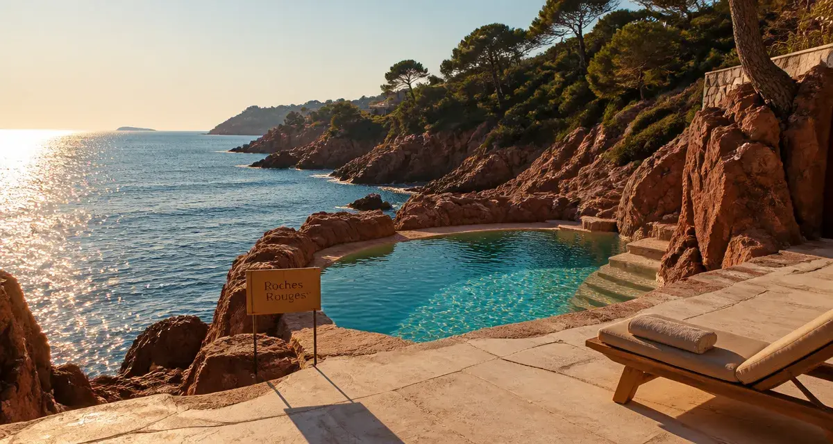 Plus beaux hôtels de luxe dans le Var, piscine d’eau de mer turquoise sur roches rouges