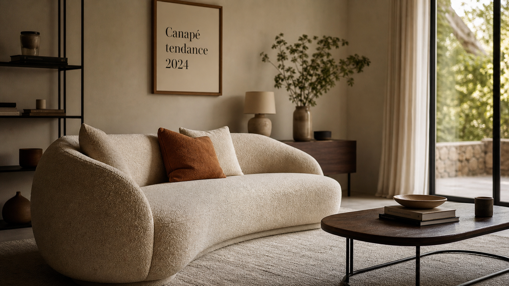 Canape tendance 2024 : canapé arrondi bouclé beige sable
