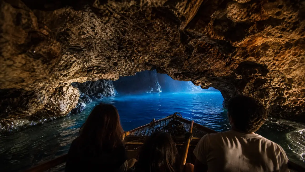 capri italy grotta azzurra, entrée rocheuse bleu cobalt en barque
