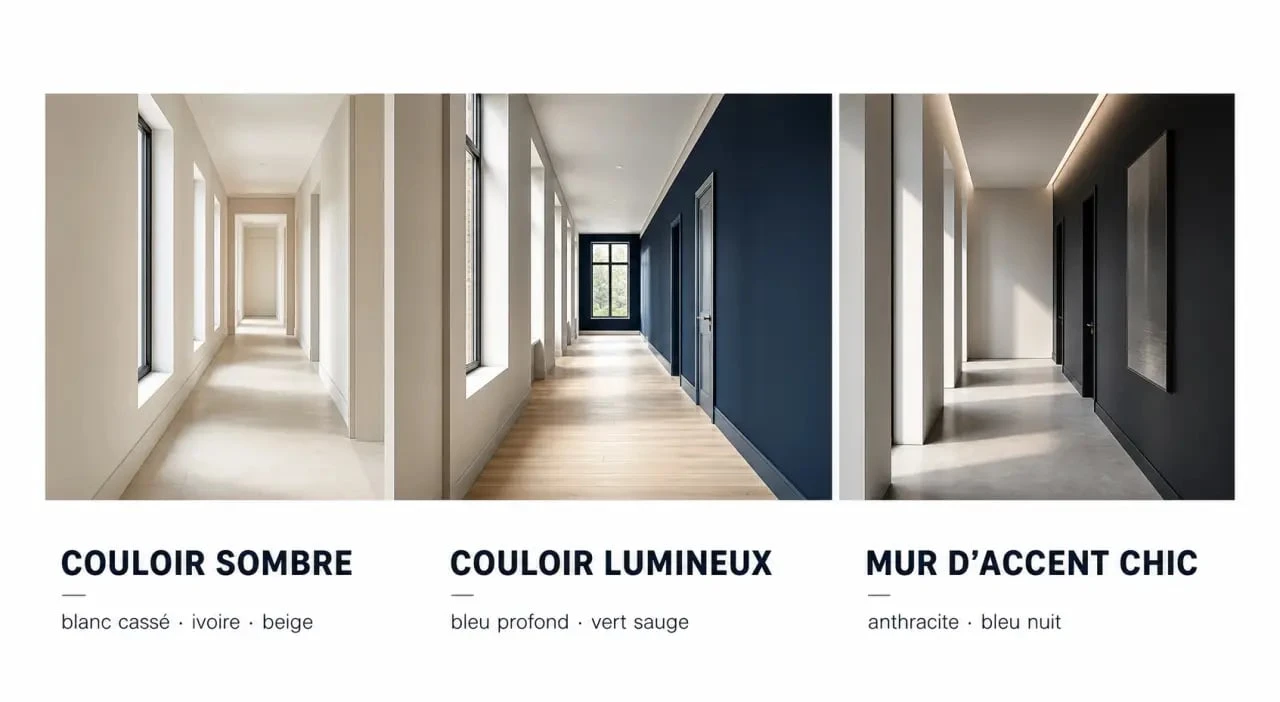 Inspiration couleur peinture pour couloir avec plusieurs ambiances lumineuses et chic