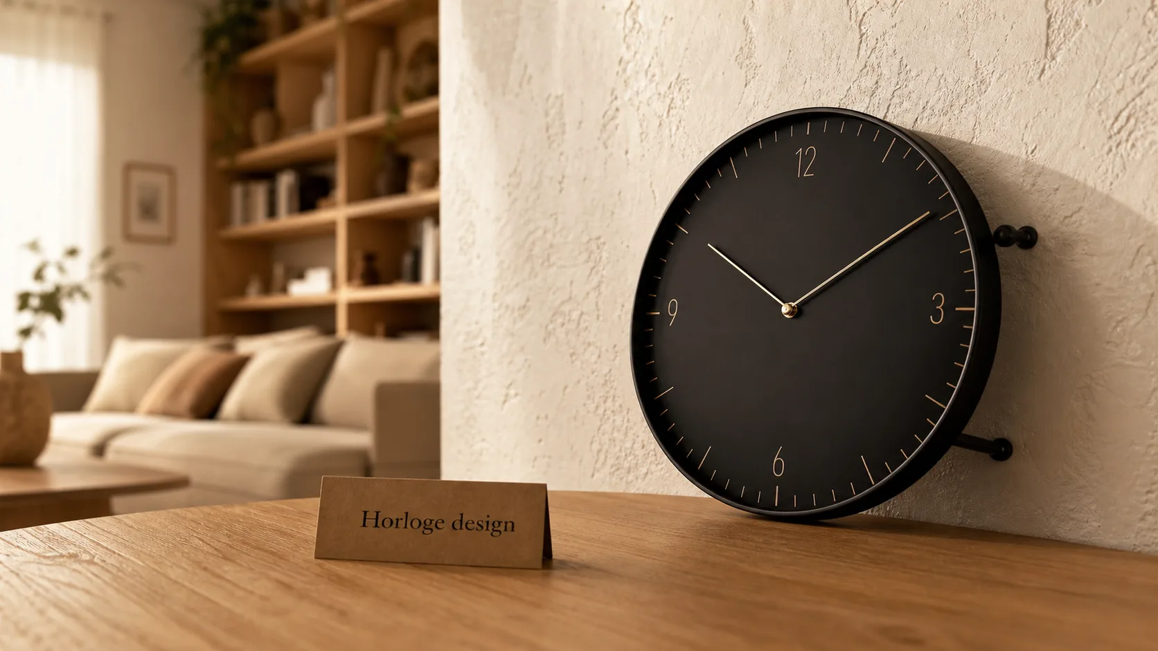 Horloges design grand diamètre métal noir dans un intérieur élégant