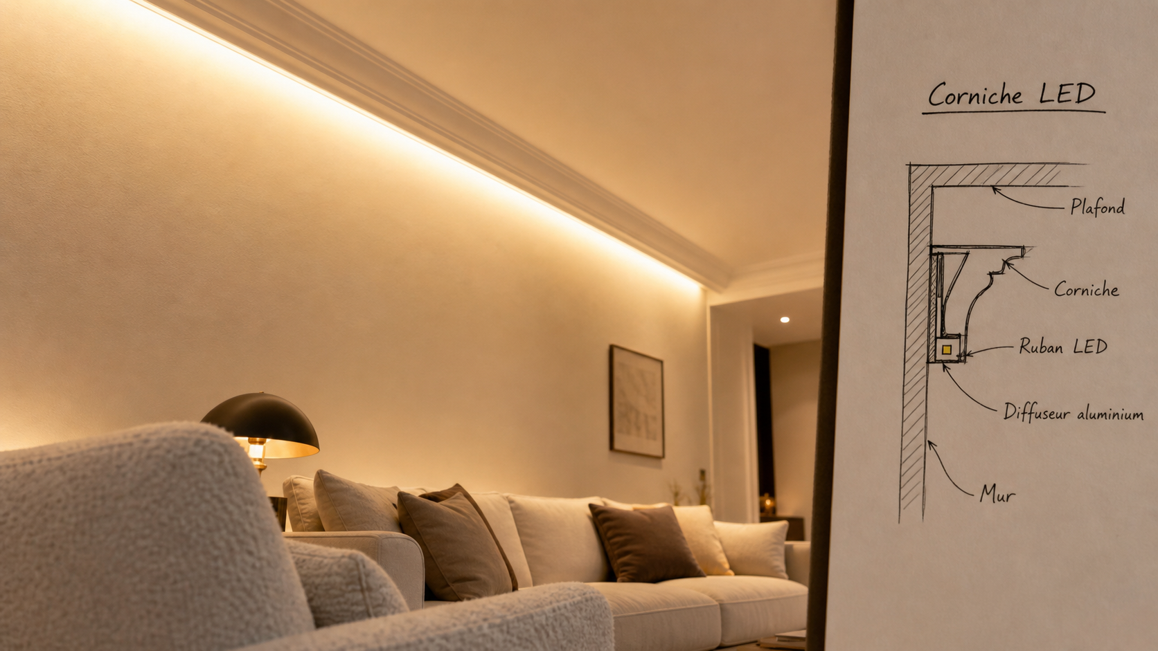 LED pour corniche : lumière indirecte douce sans points visibles