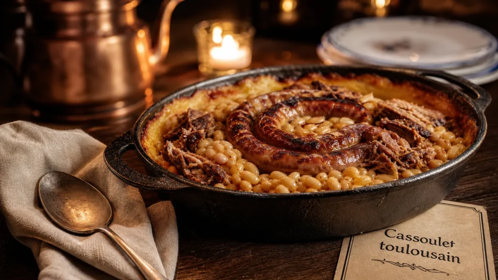 Meilleur cassoulet de Toulouse : cassole en fonte, haricots et croûte