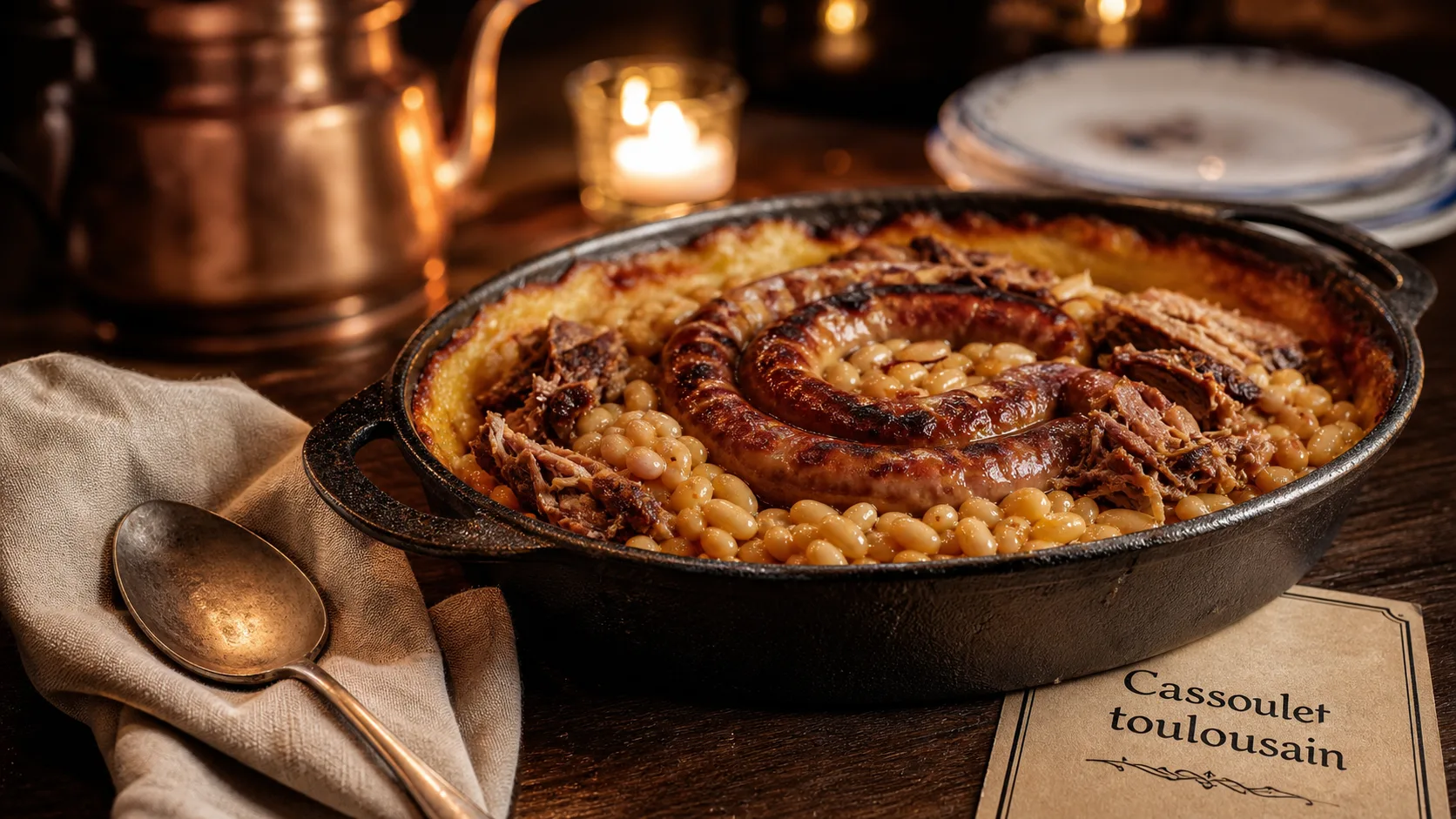 Meilleur cassoulet de Toulouse : cassole en fonte, haricots et croûte