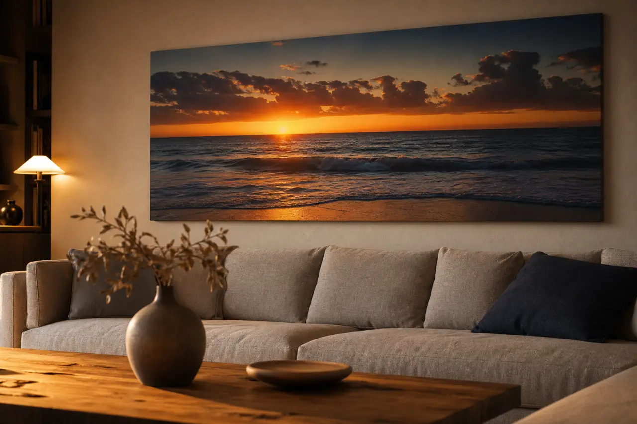Paysage tableau : coucher de soleil sur l’océan pour salon