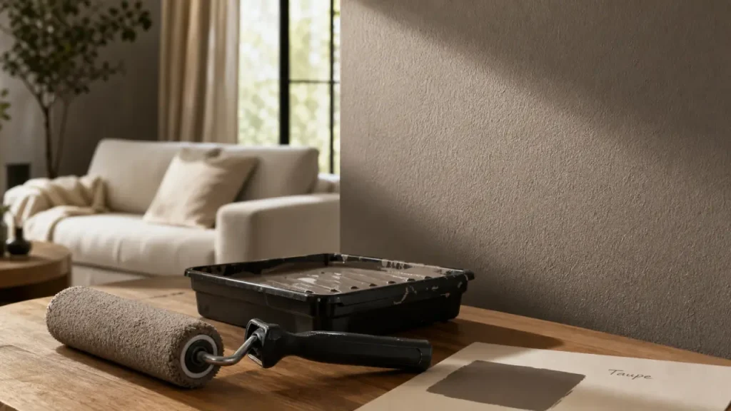 Peinture taupe : le gris-brun précis pour apaiser une chambre et structurer un séjour