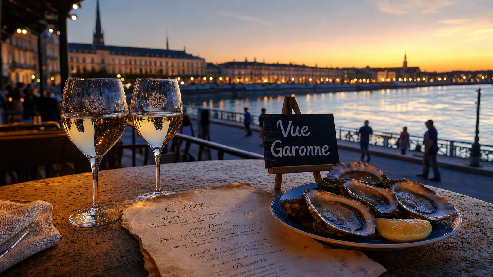 Restaurant sur les quais à Bordeaux, vue Garonne, brunch sur la terrasse