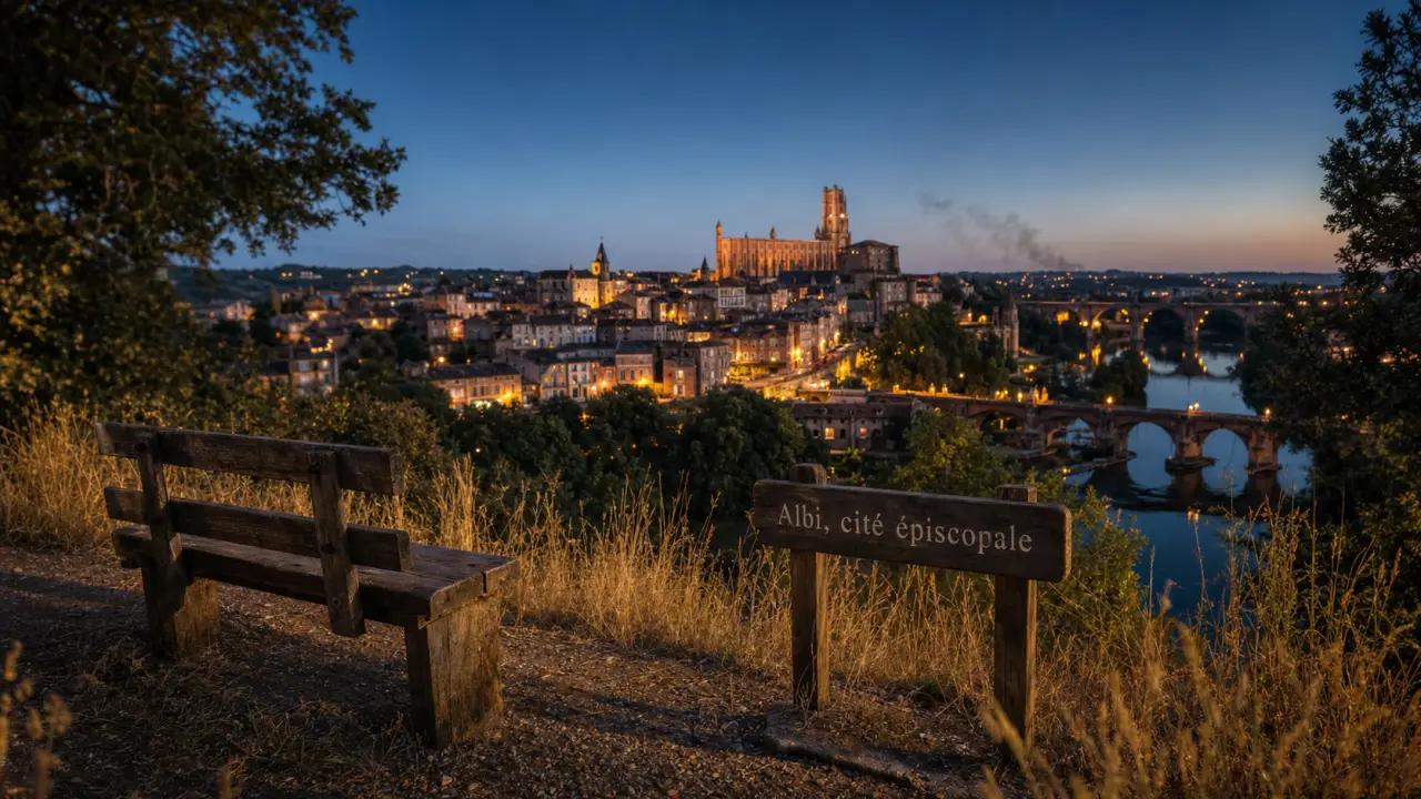 Que visiter autour de Toulouse : Albi au crépuscule, cathédrale Sainte-Cécile et Tarn