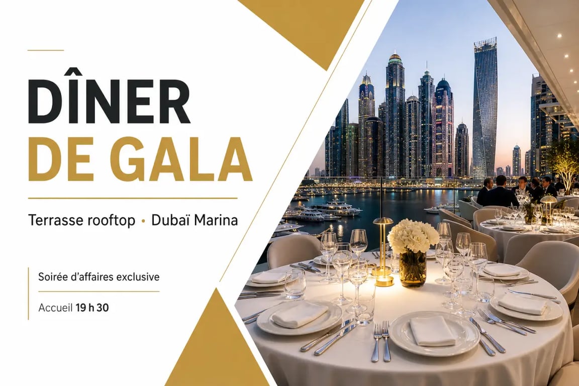 Séminaire d'entreprise gastronomique à Dubaï sur un rooftop avec vue sur la skyline