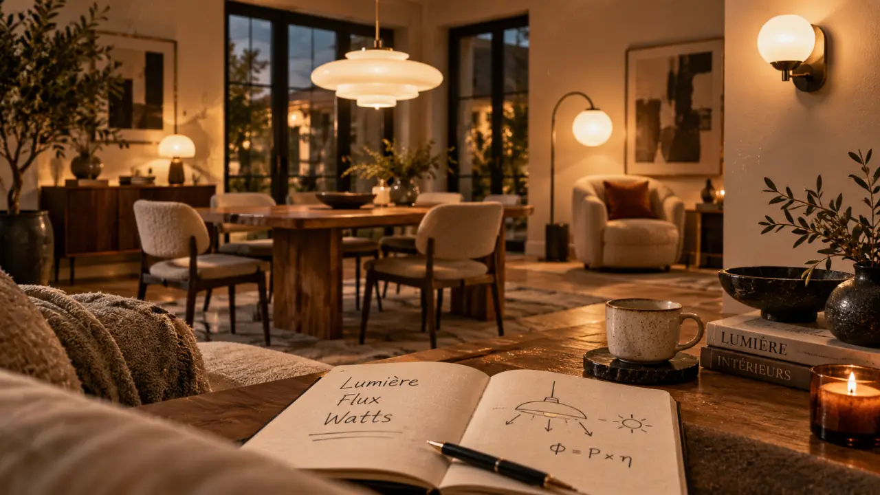 Luminaire design en salon contemporain, lumière diffuse anti-éblouissement